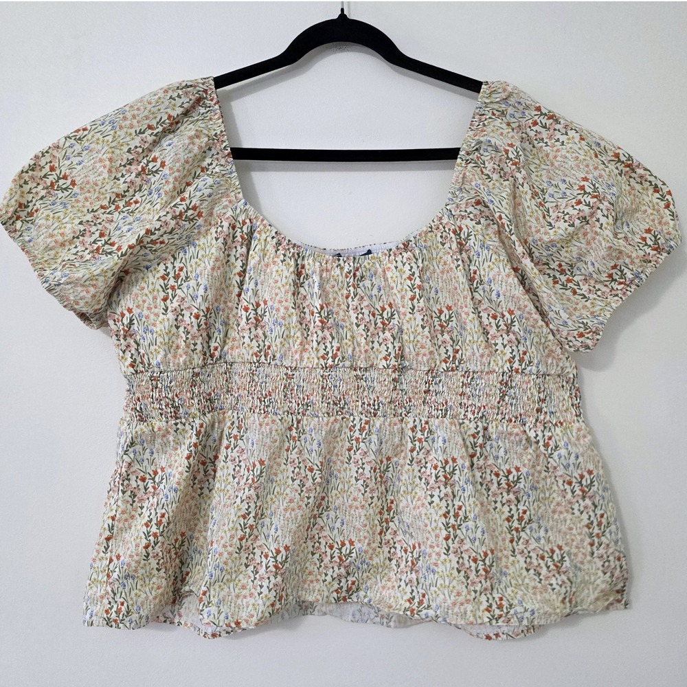 Modcloth Puff Sleeve Ditsy‎ Floral Top Sz 3X Peplum Cottage Milkmaid Crop Blouse